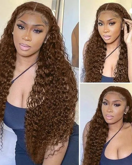Curly wave brown color, 13x4 Lace Frontal wig 100% Virgin Human Hair 15A