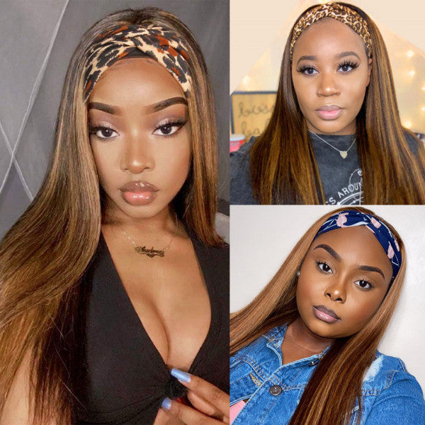 #P4/30 headband wig straight 100% Virgin Human Hair