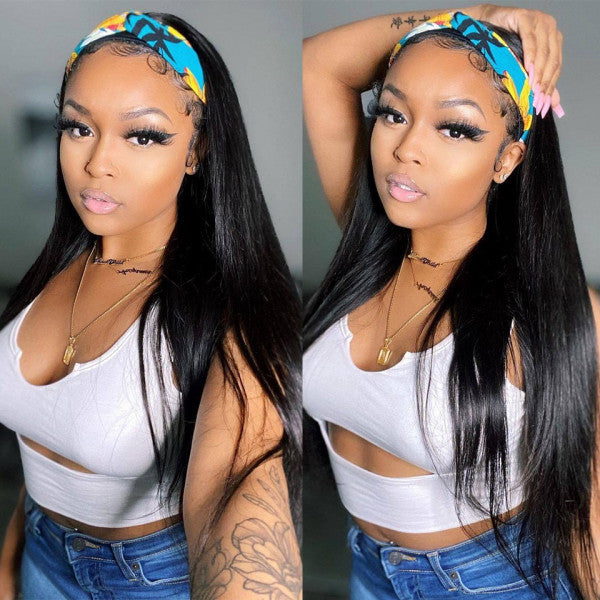 Straight Natural color headband wig  100% Virgin Human Hair