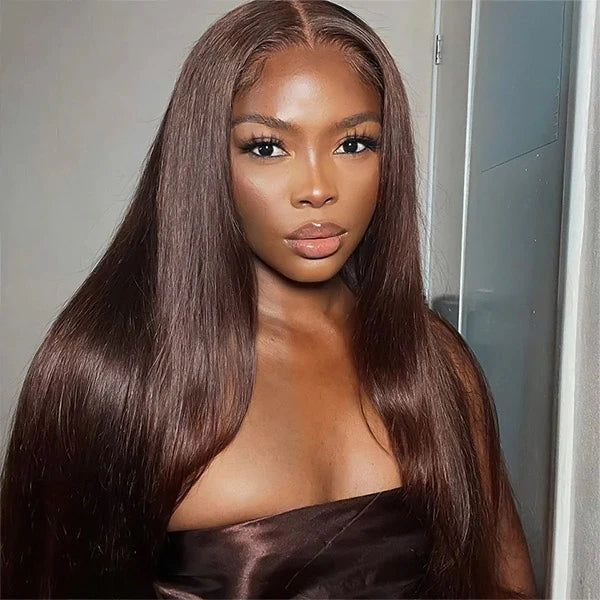 straight brown color 4x4，5x5 Lace closure 100% Virgin Human Hair Wig 15A