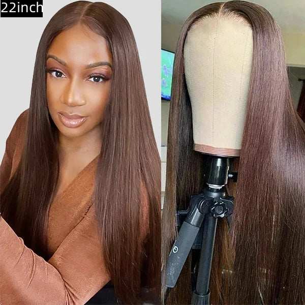 Dark Brown 4x4，5x5 Transparent Lace closure Straight  100% Virgin Human Hair LACE Wig  180% density