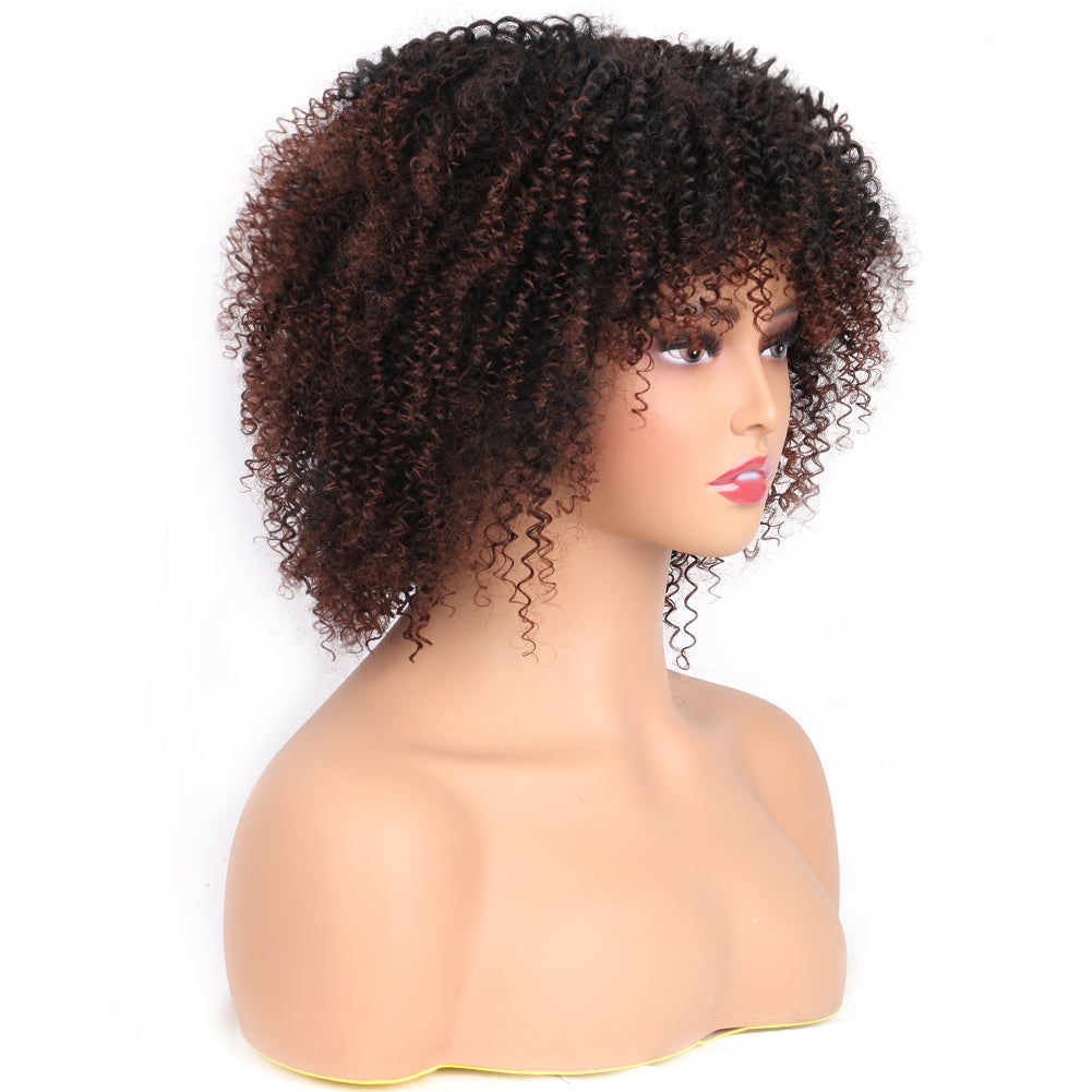 Fiber Small Roll Afro Kinky Curly Wig Short Fluffy-- Color 1b/33