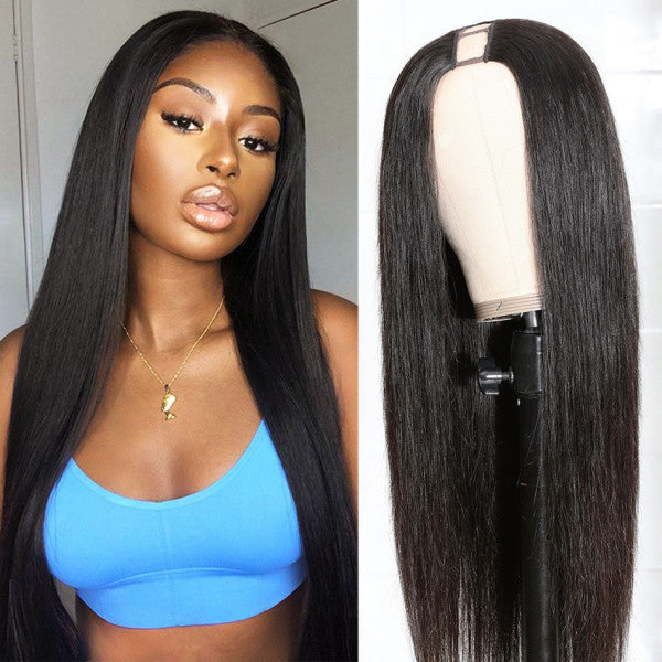 Natural color U part wig straight 100% Virgin Human Hair