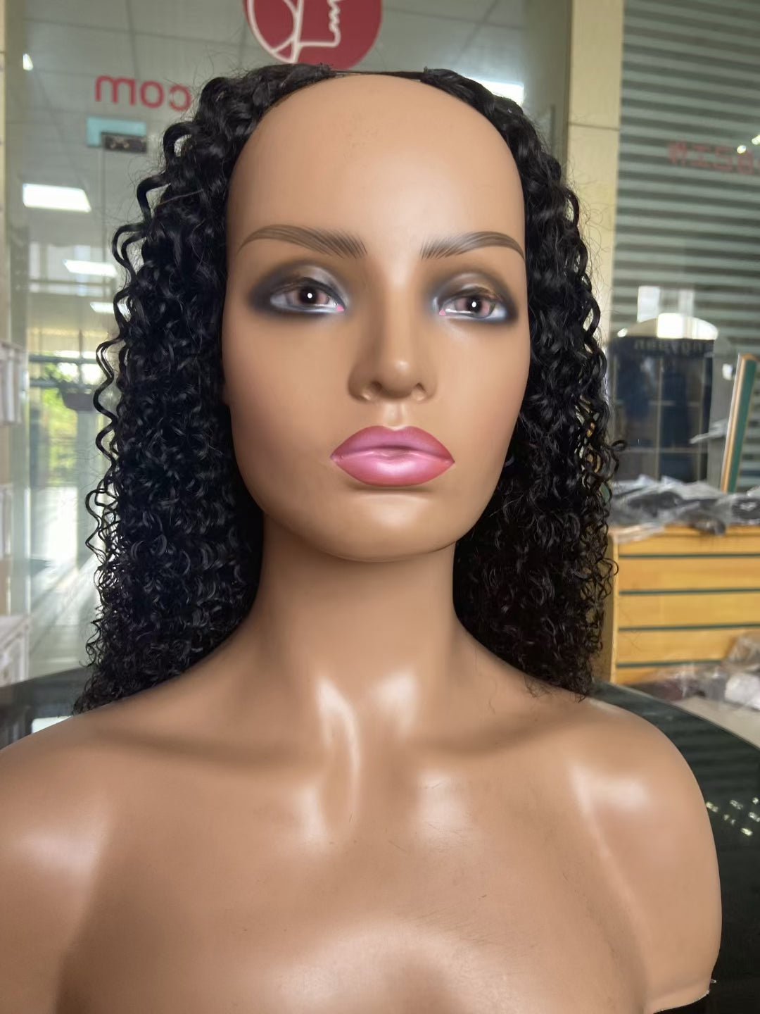 Natural color Curly wave 100% Virgin Human Hair U part wig