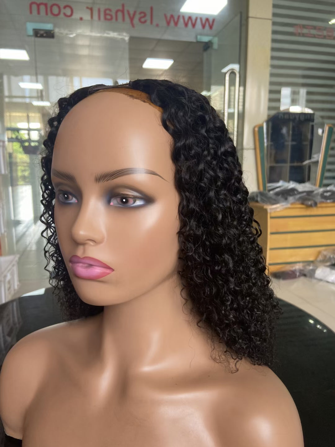 Natural color Curly wave 100% Virgin Human Hair U part wig