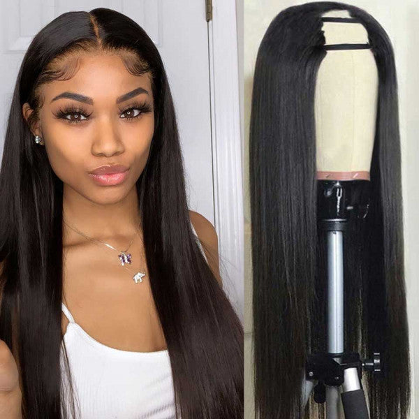 Natural color U part wig straight 100% Virgin Human Hair