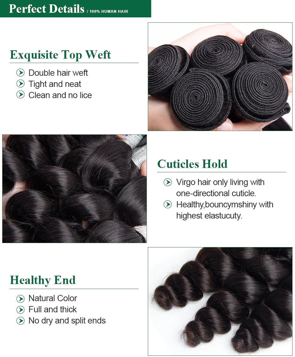 Loose wave human hair Bundles 100% virgin Hair Weave 1pc natural black color