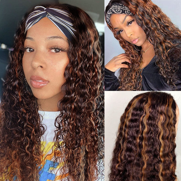 Color #P4/30  water wave 100% Virgin Human Hair headband wig