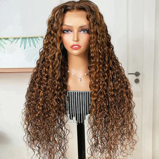 P4/30 Lace Frontal 13x4 water Wave 100% Virgin Human Hair Transparent  LACE Wig 180% density