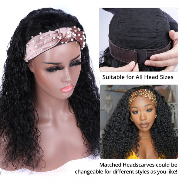 Natural color water wave 100% Virgin Human Hair headband wig