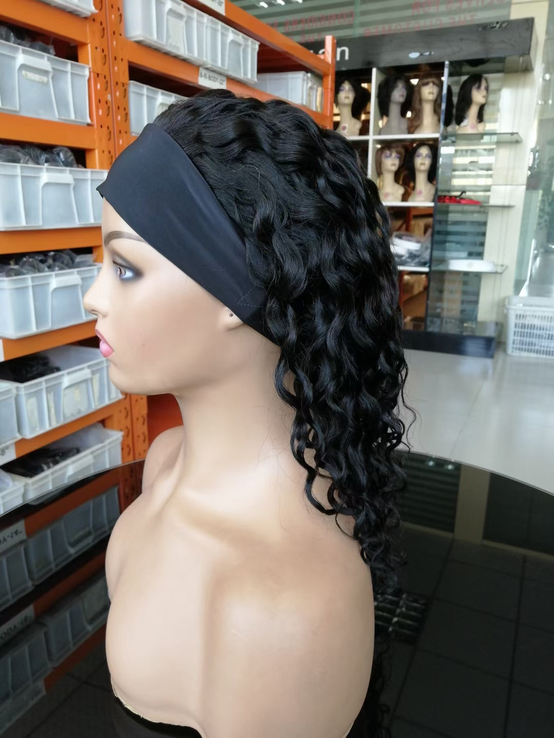 Natural color water wave 100% Virgin Human Hair headband wig