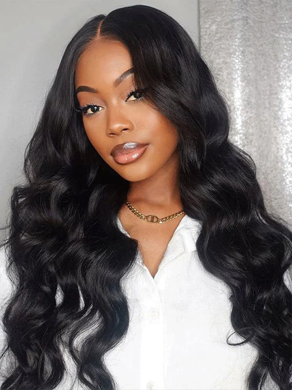Natural Black body wave 4x4，5x5 Lace closure 100% Virgin Human Hair Wig 15A
