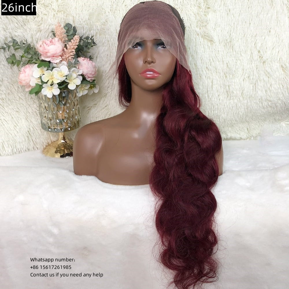 Body-wave burgundy lace wig Transparent Lace Frontal 13x4 Virgin Human Hair LACE Wig 180% density