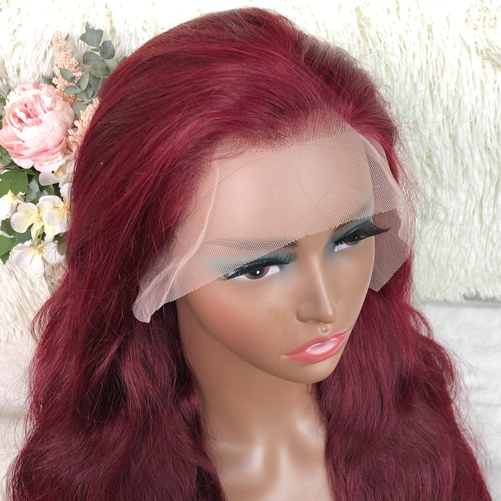 Body-wave burgundy lace wig Transparent Lace Frontal 13x4 Virgin Human Hair LACE Wig 180% density