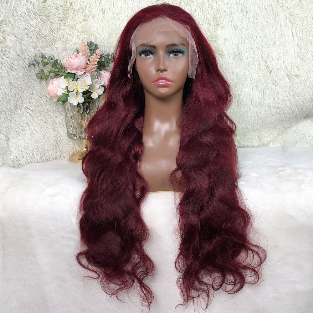 Body-wave burgundy lace wig Transparent Lace Frontal 13x4 Virgin Human Hair LACE Wig 180% density