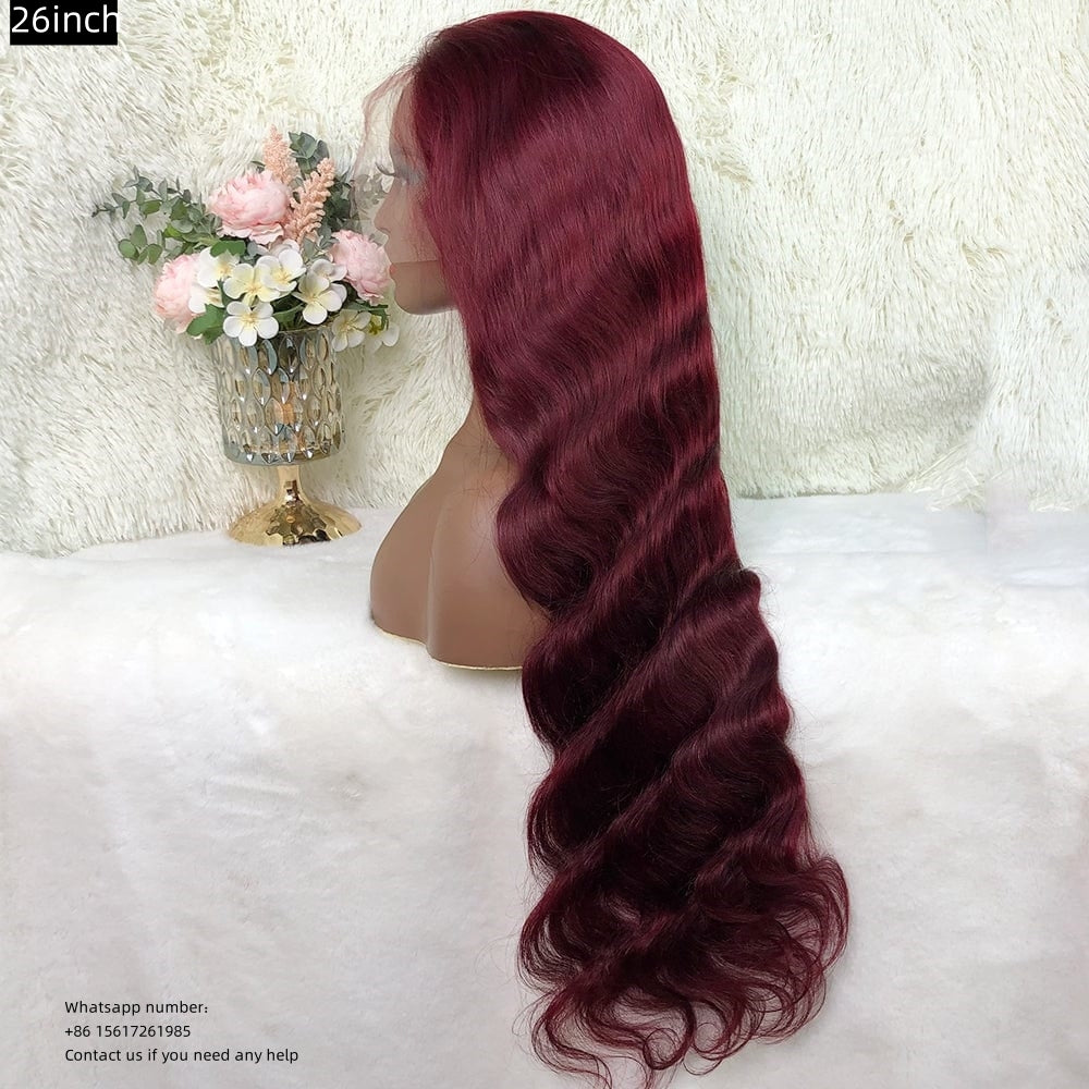 Body-wave burgundy lace wig Transparent Lace Frontal 13x4 Virgin Human Hair LACE Wig 180% density