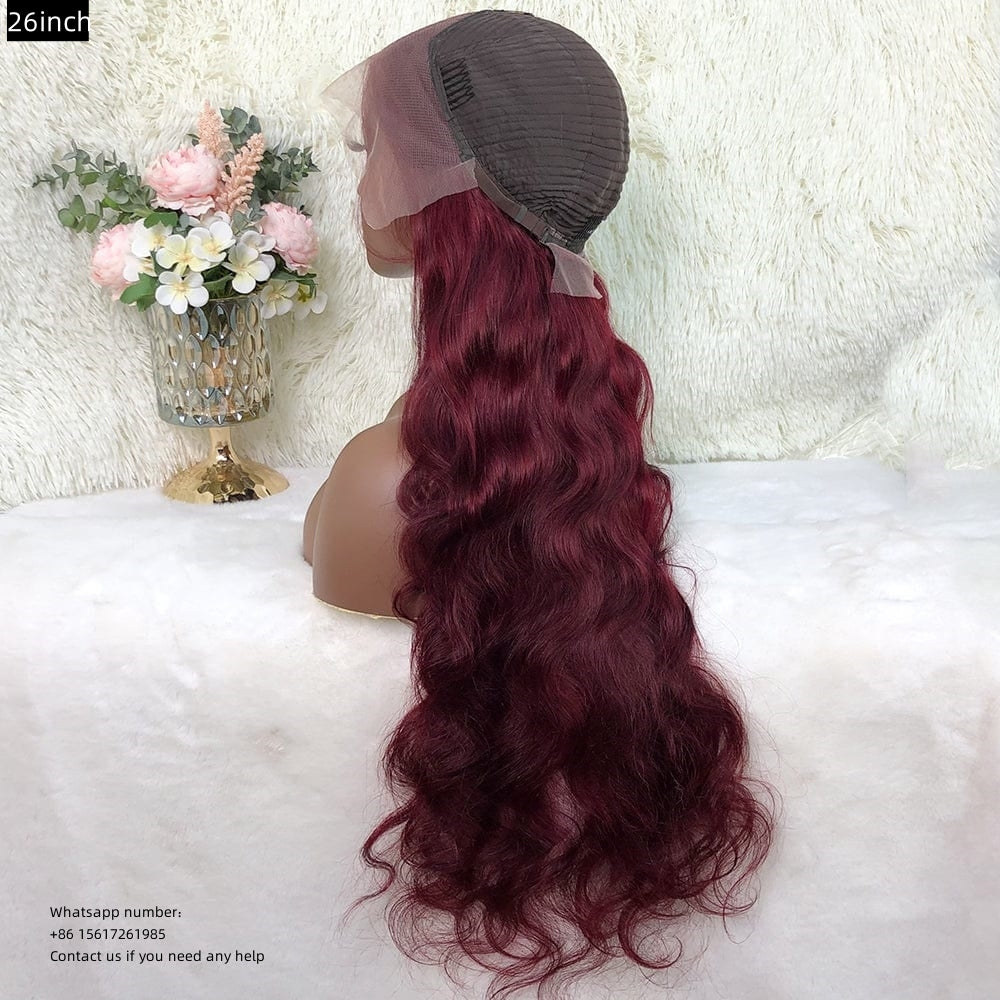 Body-wave burgundy lace wig Transparent Lace Frontal 13x4 Virgin Human Hair LACE Wig 180% density