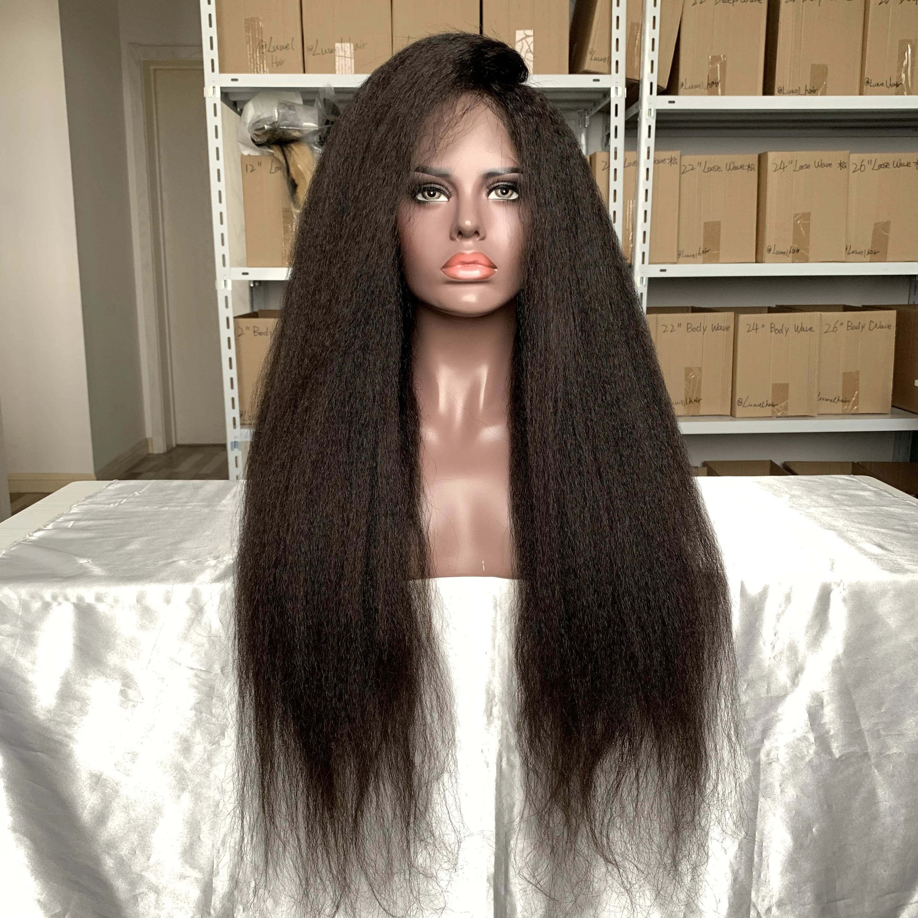 Natural black yaki straight 100% Virgin Human Hair Transparent 13x4 LACE Wig 180% density